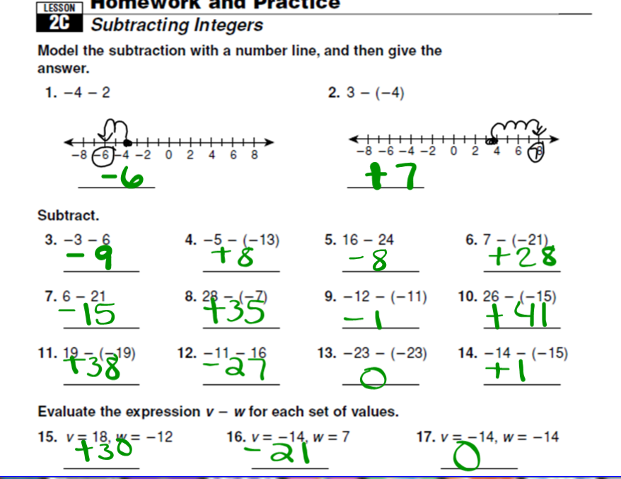 Subtracting Integers From 15 To 15 Negative Numbers
